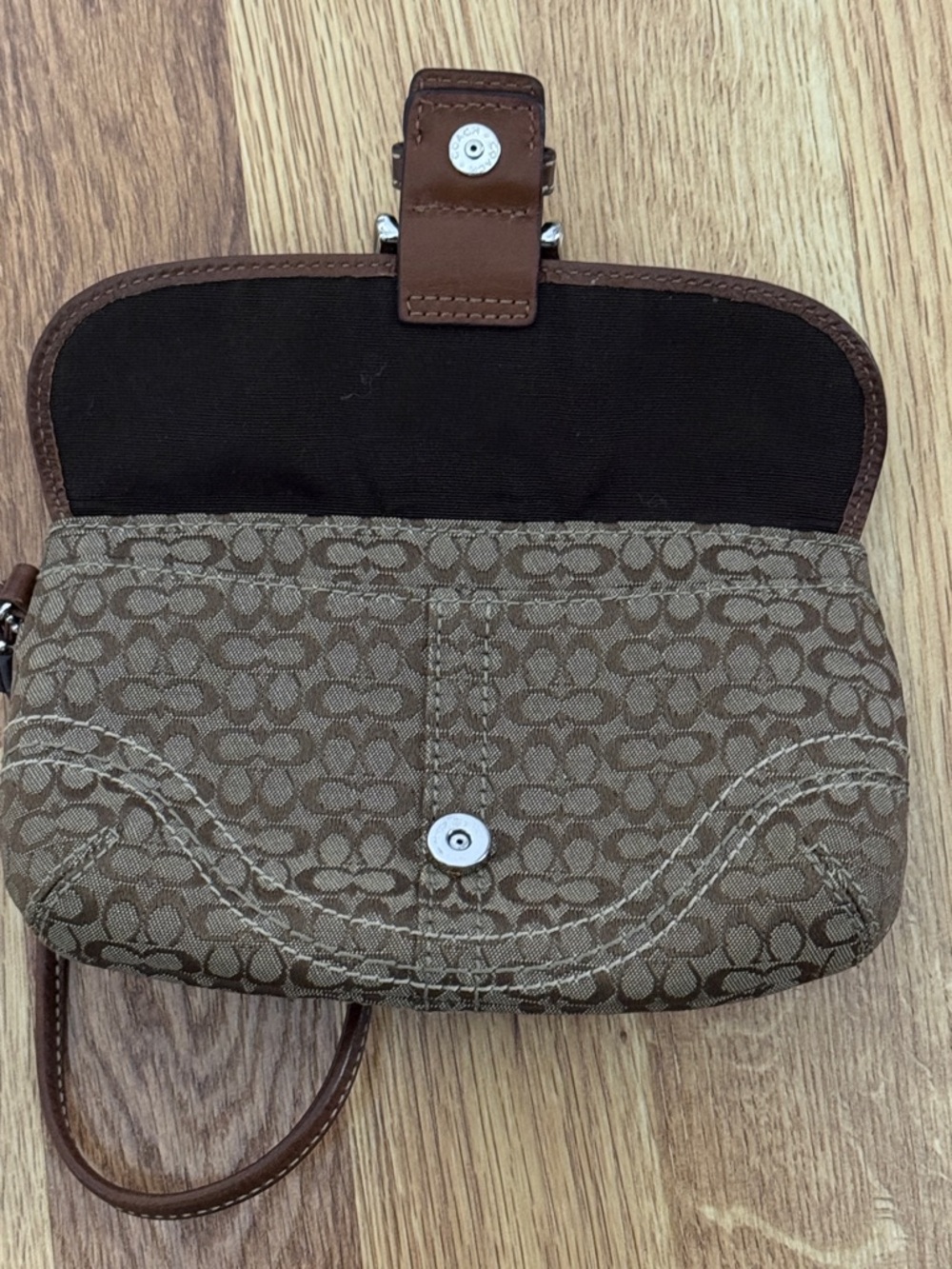 Coach Brown Signature Canvas and Leather Wristlet - Picture 6 of 16